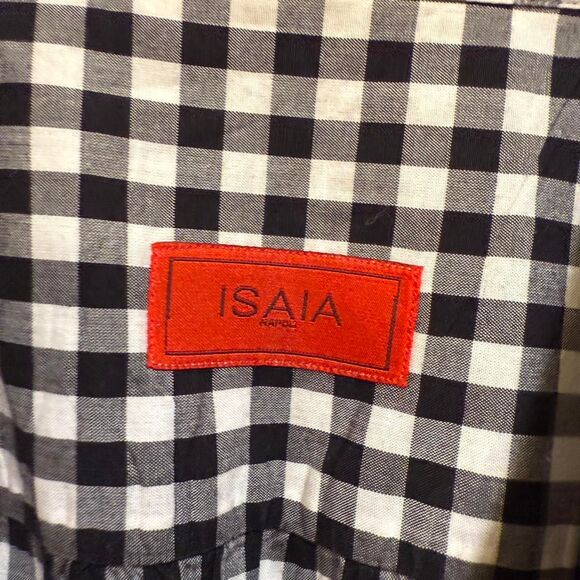 Isaia Men's Black & White Plaid Long Sleeve Shirt Sz 18 / 45 Button Up - Picture 2 of 7